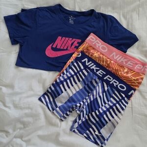 Nike Kids' Blue and Pink T-Shirt with Pro Shorts Set